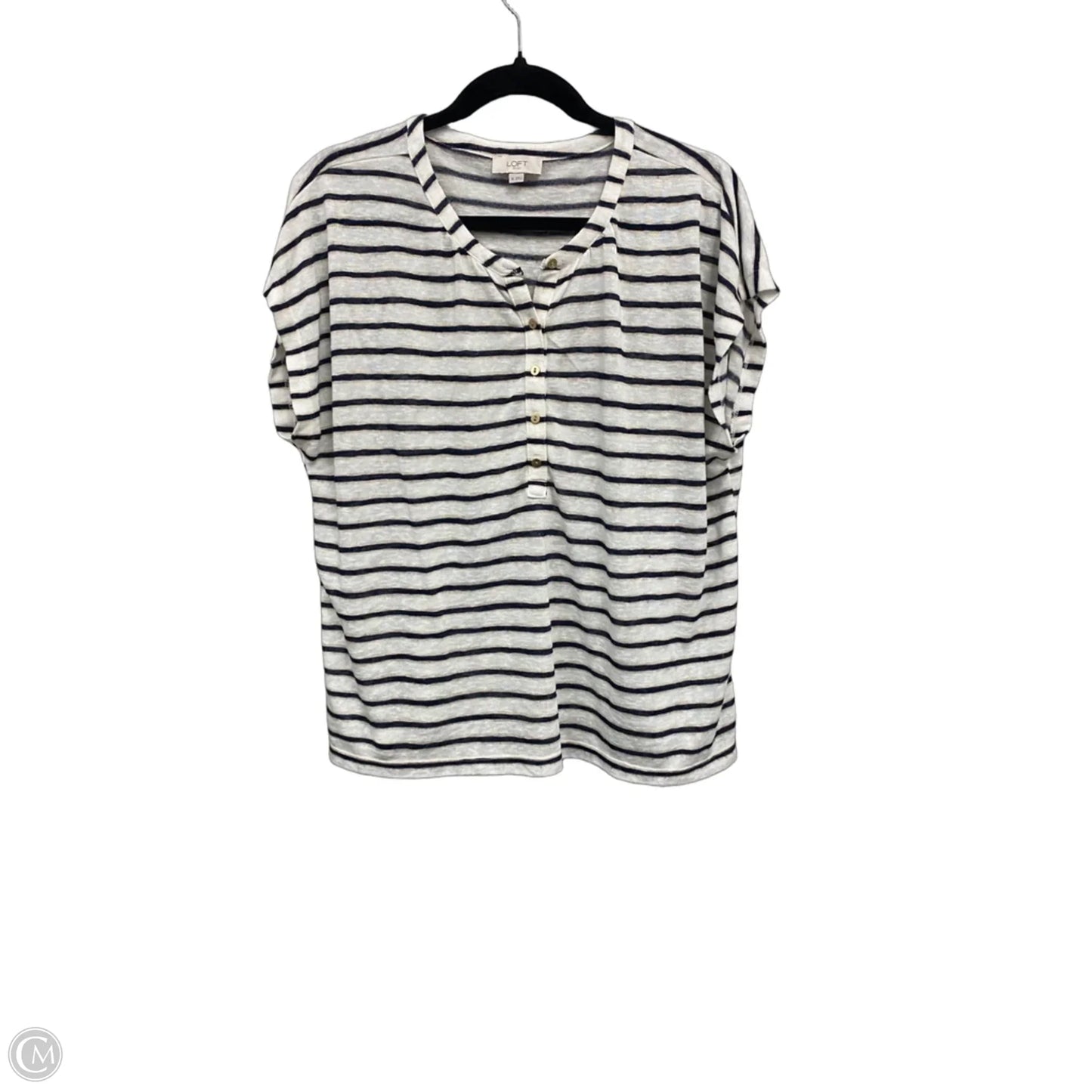 Top Short Sleeve By Loft In Blue & Cream, Size: Xl