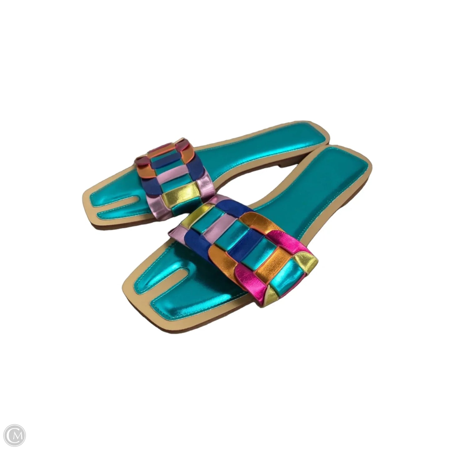 Sandals Flats By Clothes Mentor In Teal, Size: 10.5