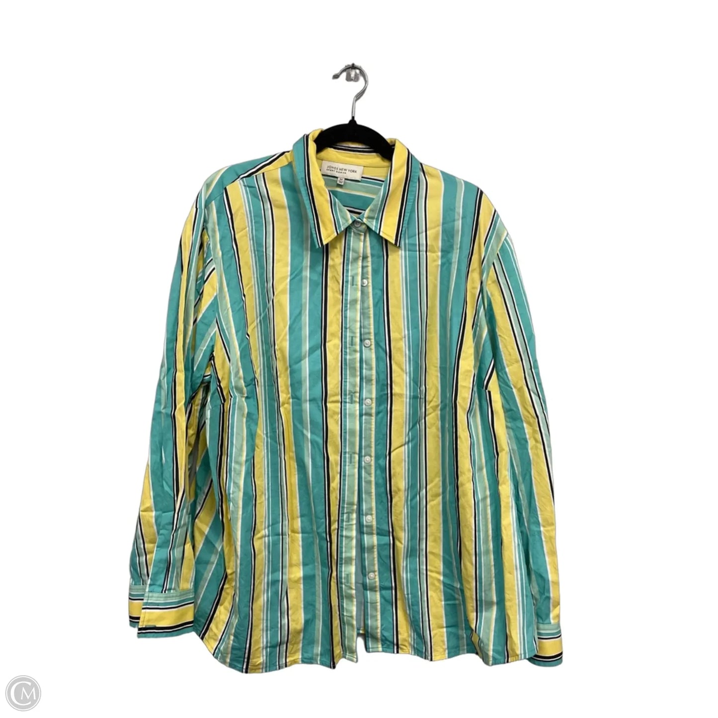 Top Long Sleeve By Jones New York In Blue & Yellow, Size: 3x