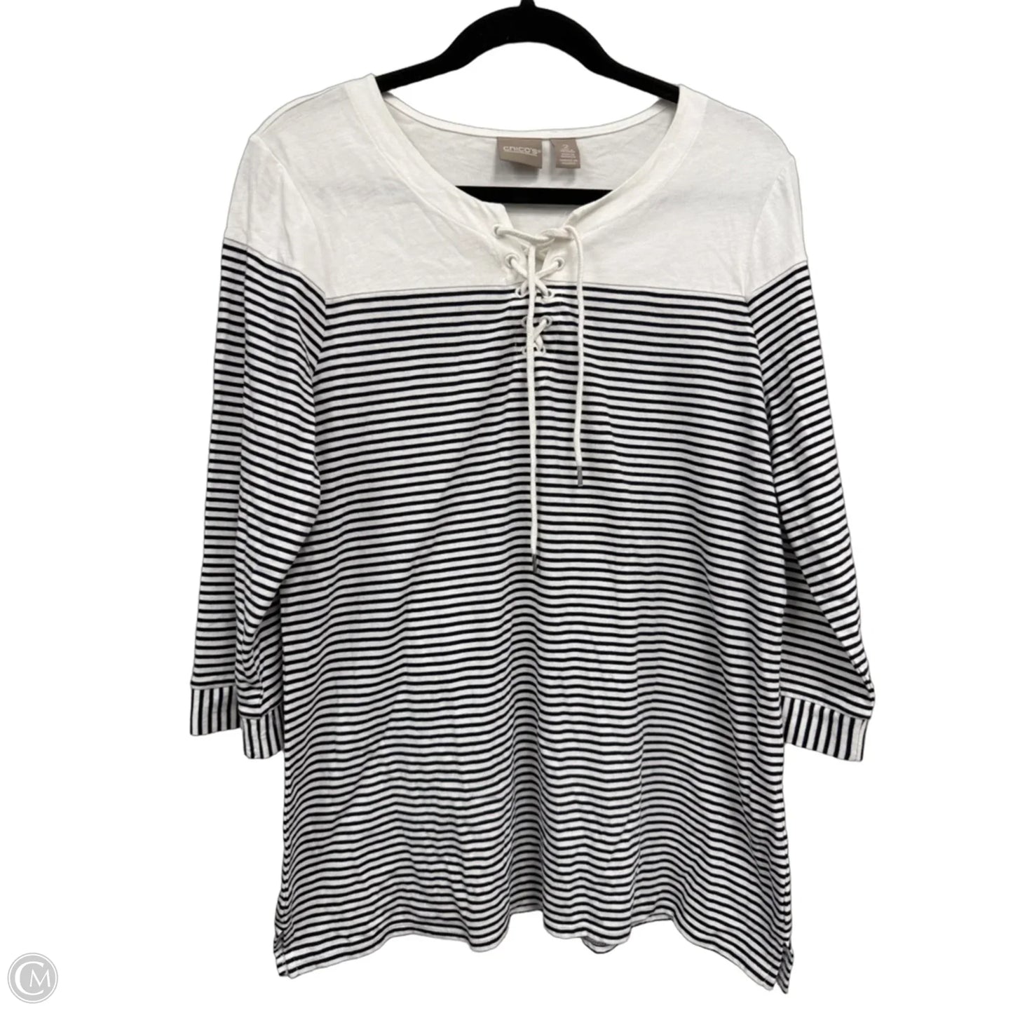 Top 3/4 Sleeve By Chicos In Black & White, Size: L