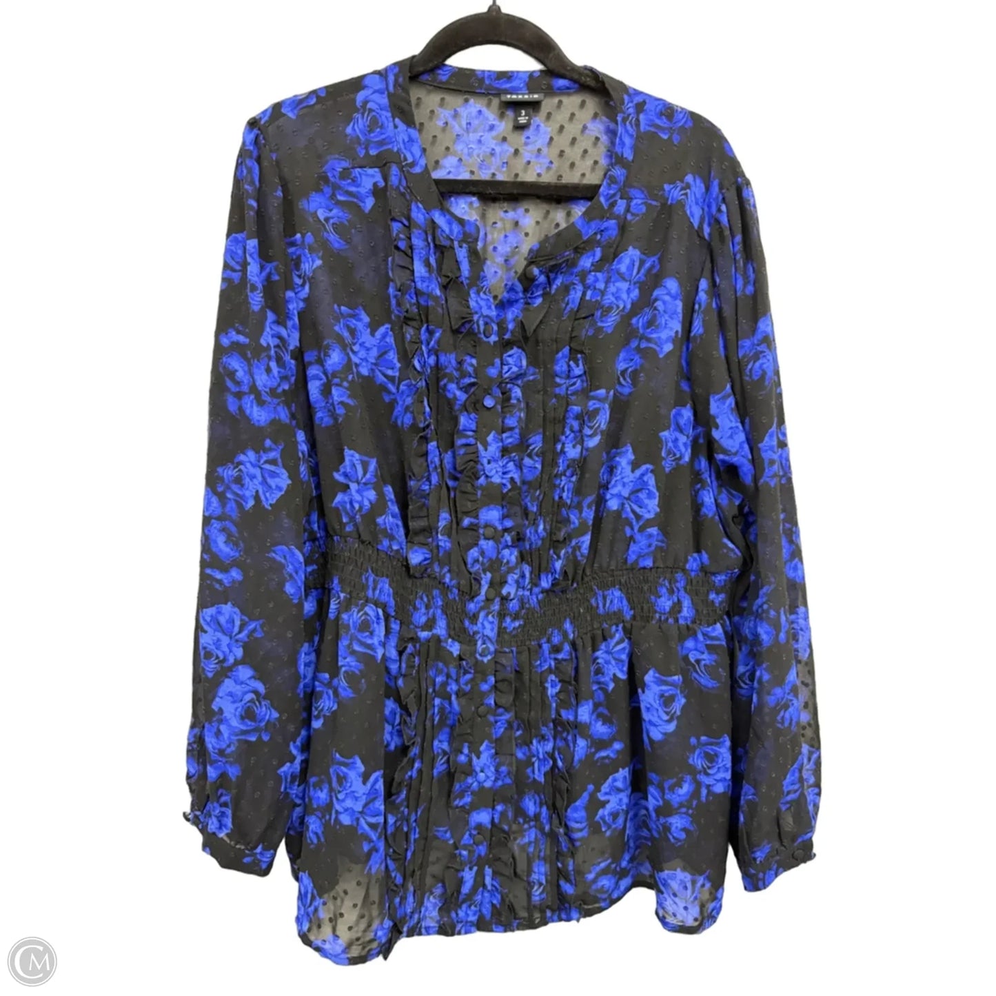 Blouse Long Sleeve By Torrid In Black & Blue, Size: 3x