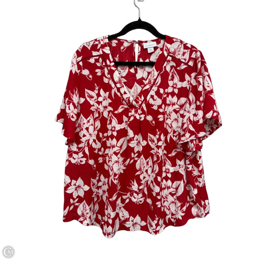 Blouse Short Sleeve By Liz Claiborne In Red & White, Size: Xxl