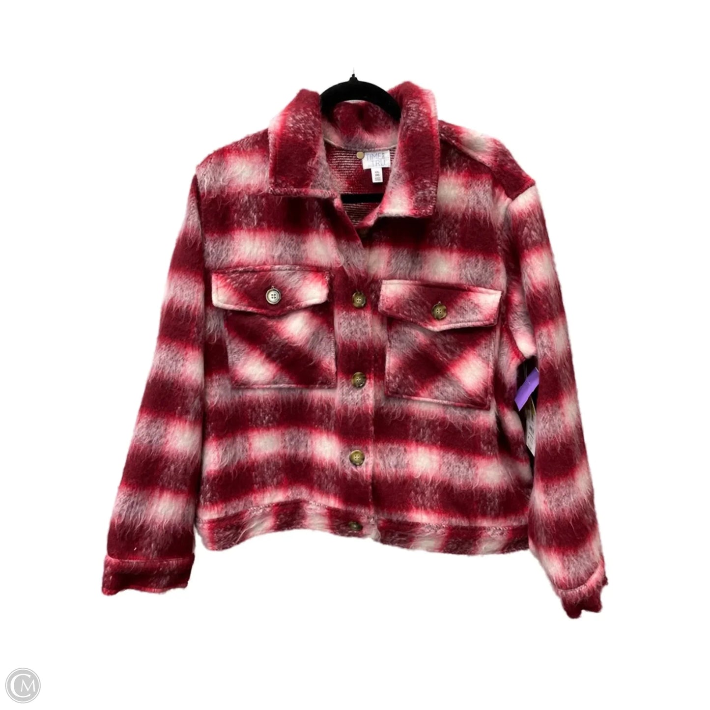 Jacket Faux Fur & Sherpa By Time And Tru In Red & White, Size: 2x