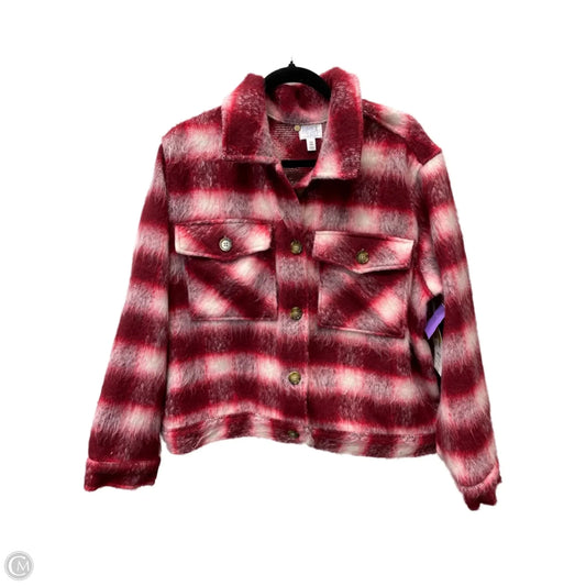 Jacket Faux Fur & Sherpa By Time And Tru In Red & White, Size: 2x