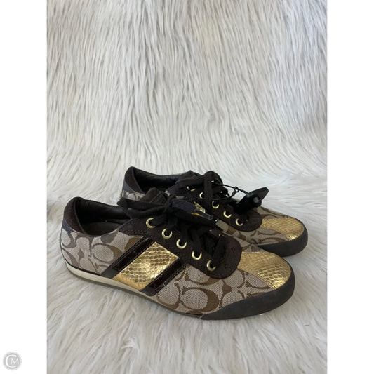 Shoes Designer By Coach In Brown & Gold, Size: 8