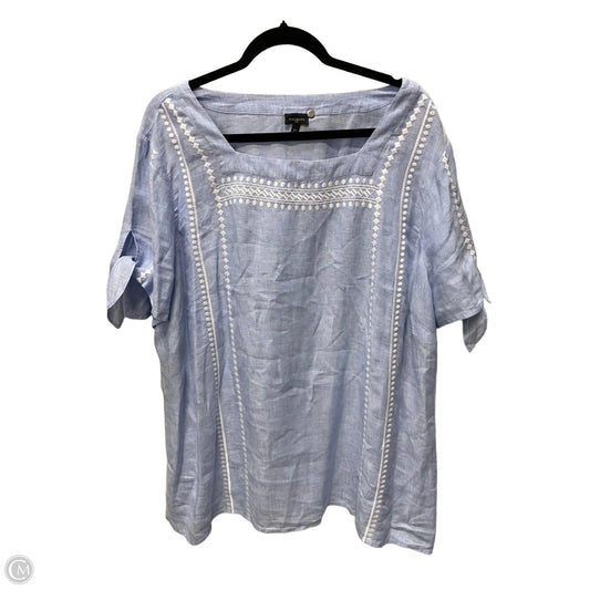 Top Short Sleeve By Talbots In Blue & White, Size: 3x