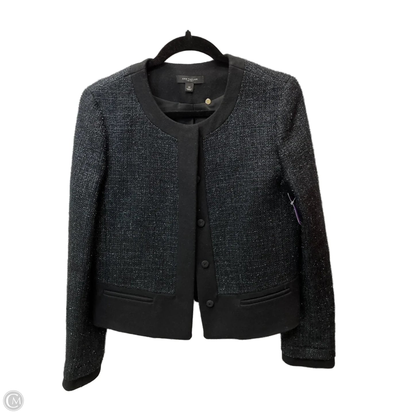 Blazer By Ann Taylor In Black & Blue, Size: M