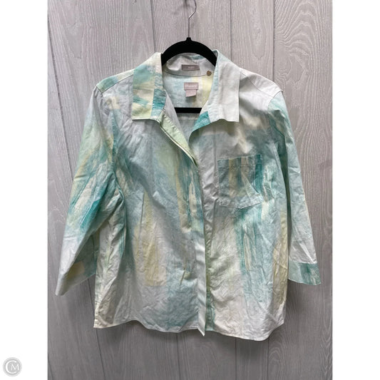 Blouse 3/4 Sleeve By Chicos In Green & Yellow, Size: Xl