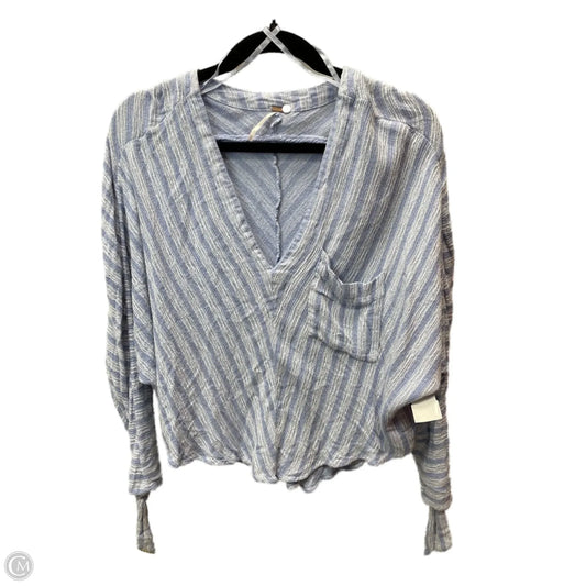 Top Long Sleeve By Free People In Blue & White, Size: M