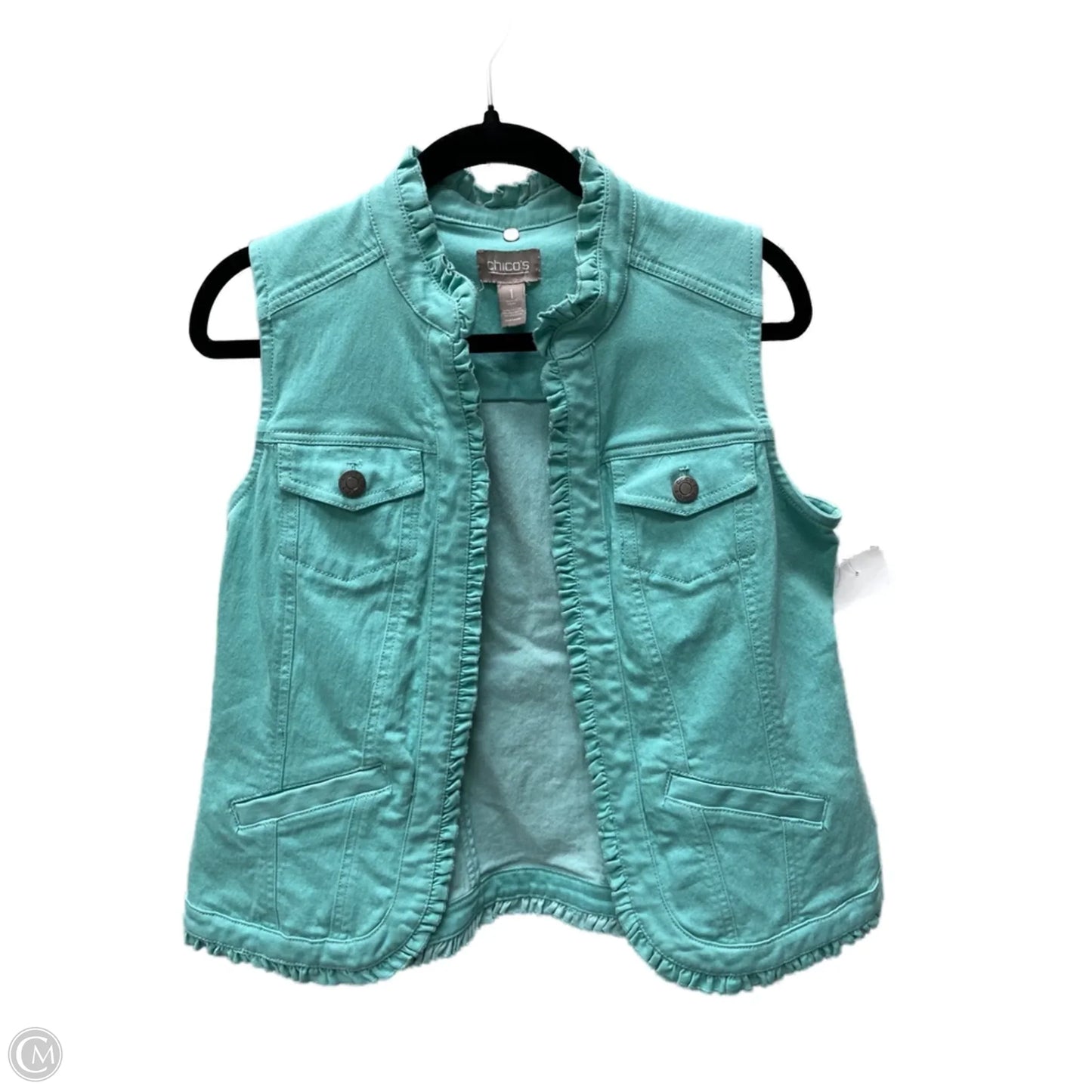 Jacket Denim By Chicos In Aqua, Size: S