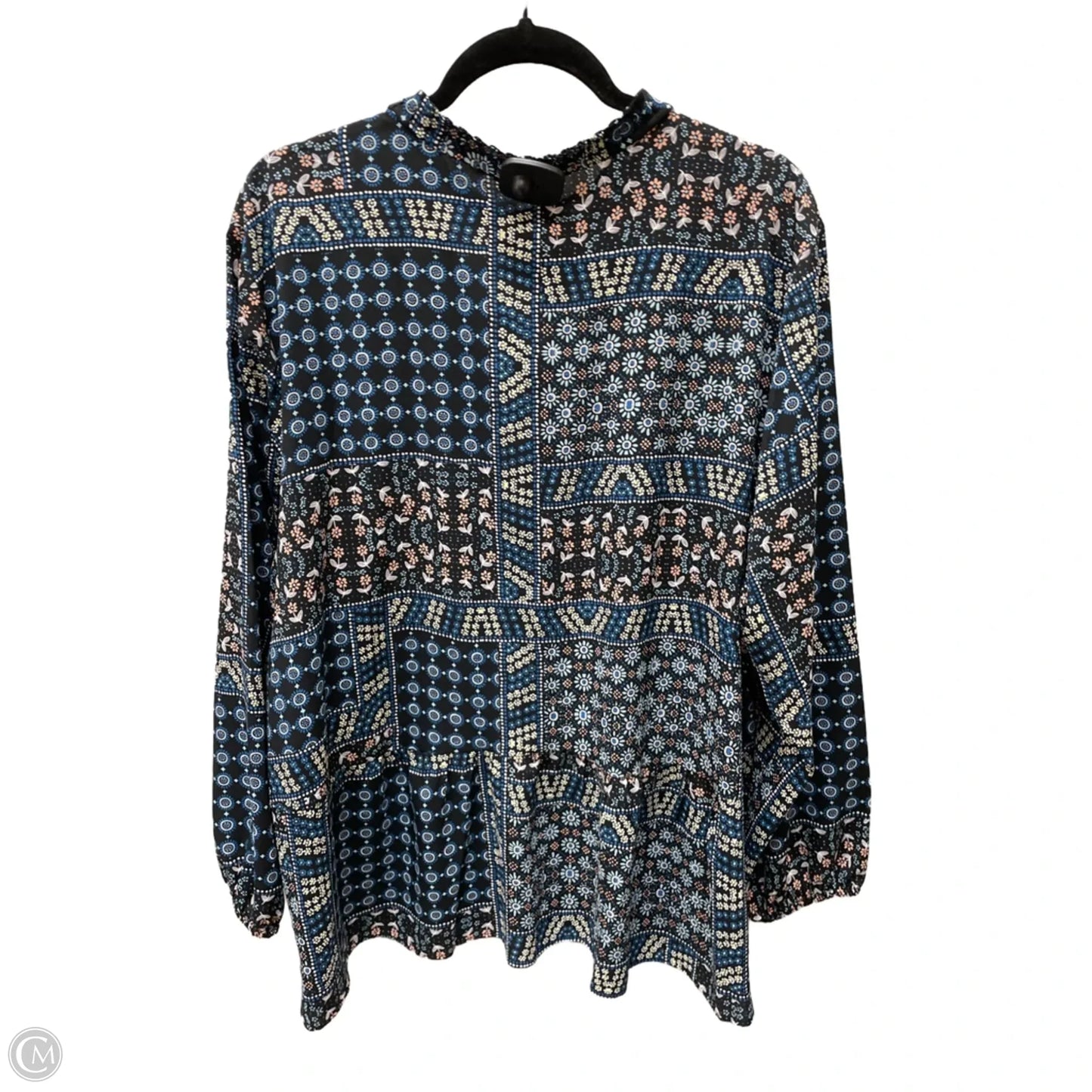 Blouse Long Sleeve By Loft In Blue & Yellow, Size: 2x