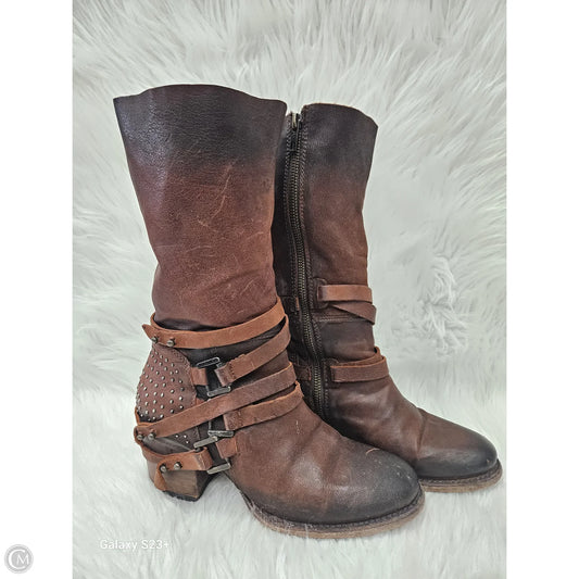 Boots Mid-calf Heels By Freebird In Brown, Size: 7