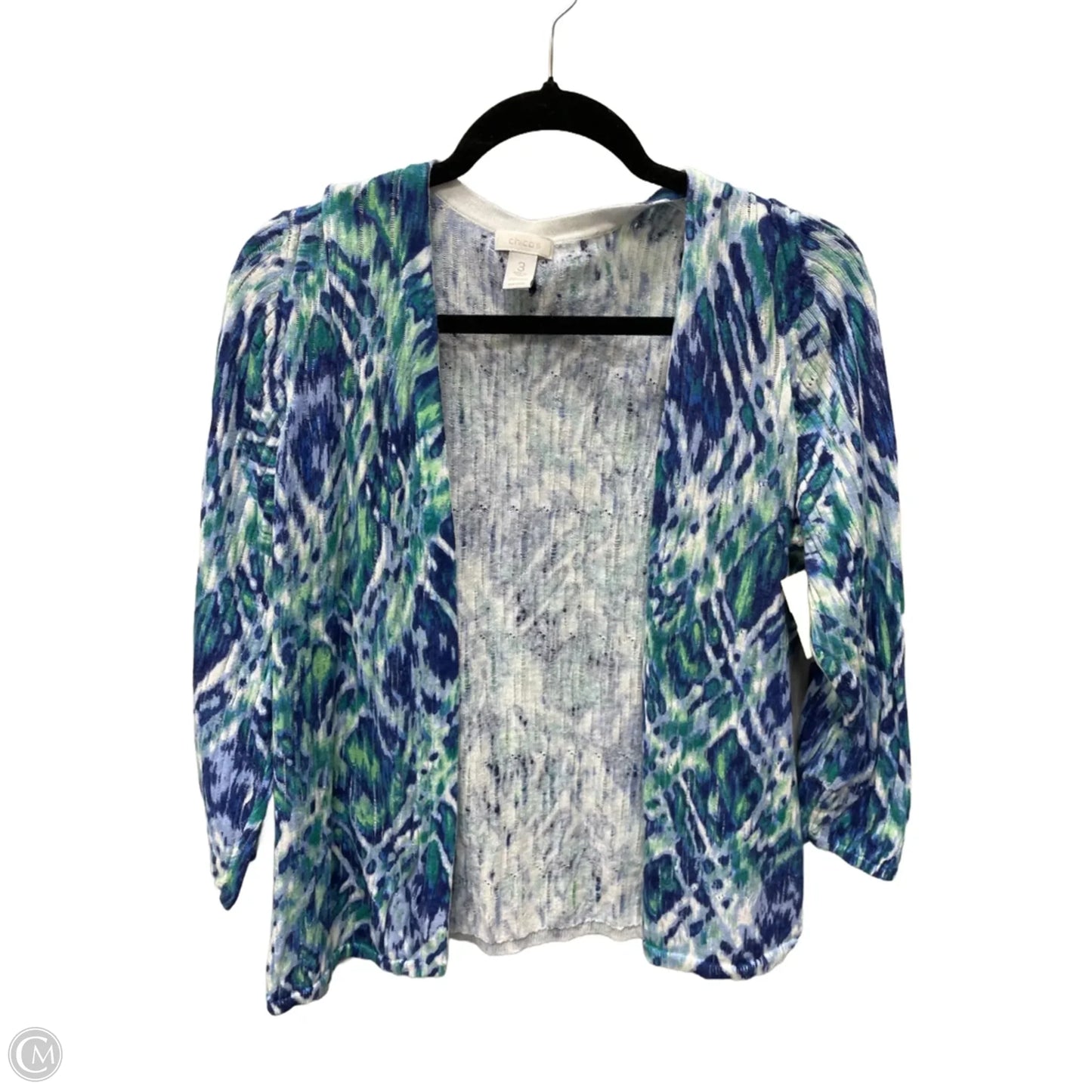 Sweater Cardigan By Chicos In Blue & Green, Size: L