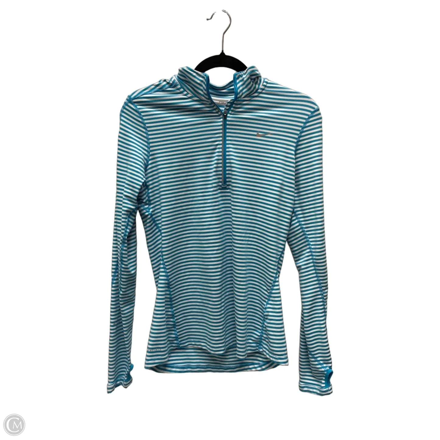 Athletic Top Long Sleeve Collar By Nike Apparel In Striped Pattern, Size: S