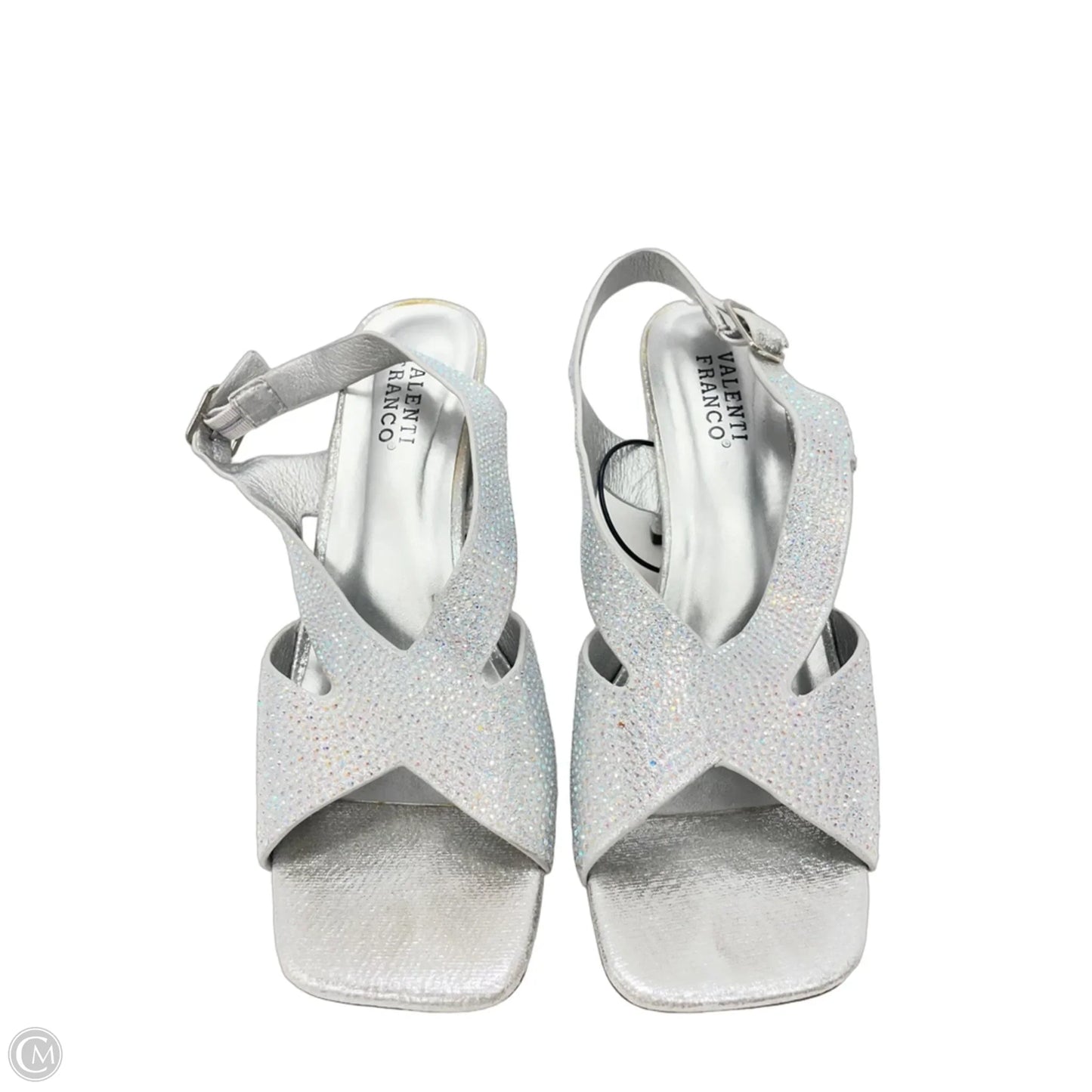 Sandals Heels Block By Clothes Mentor In Silver, Size: 7