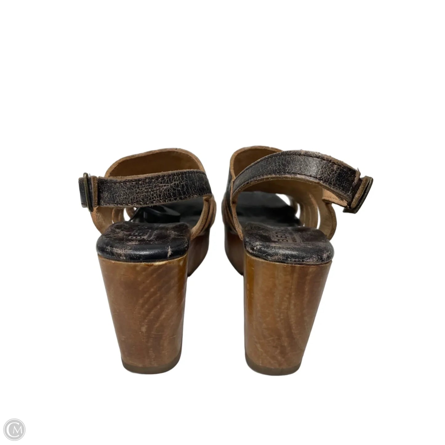 Sandals Heels Block By Bed Stu In Black & Tan, Size: 6
