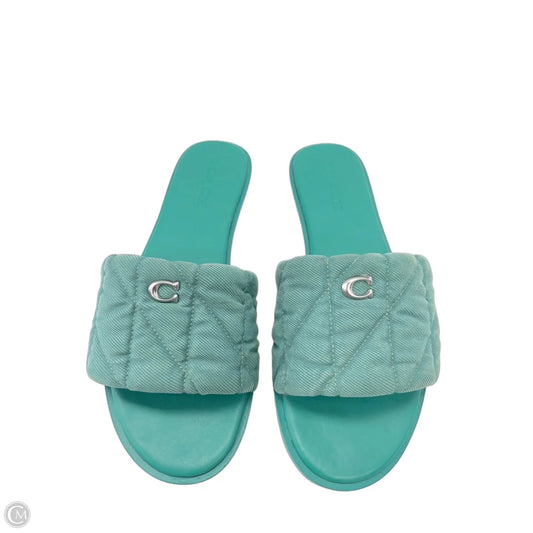 Sandals Designer By Coach In Green Denim, Size: 9.5