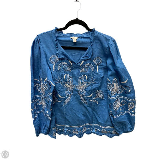Top Long Sleeve By Cato In Blue & White, Size: L