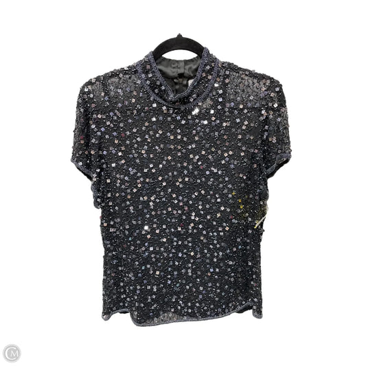 Blouse Short Sleeve By Adrianna Papell In Black & Blue, Size: Xl