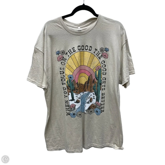 Top Short Sleeve Basic By Cme In Tan, Size: 1x