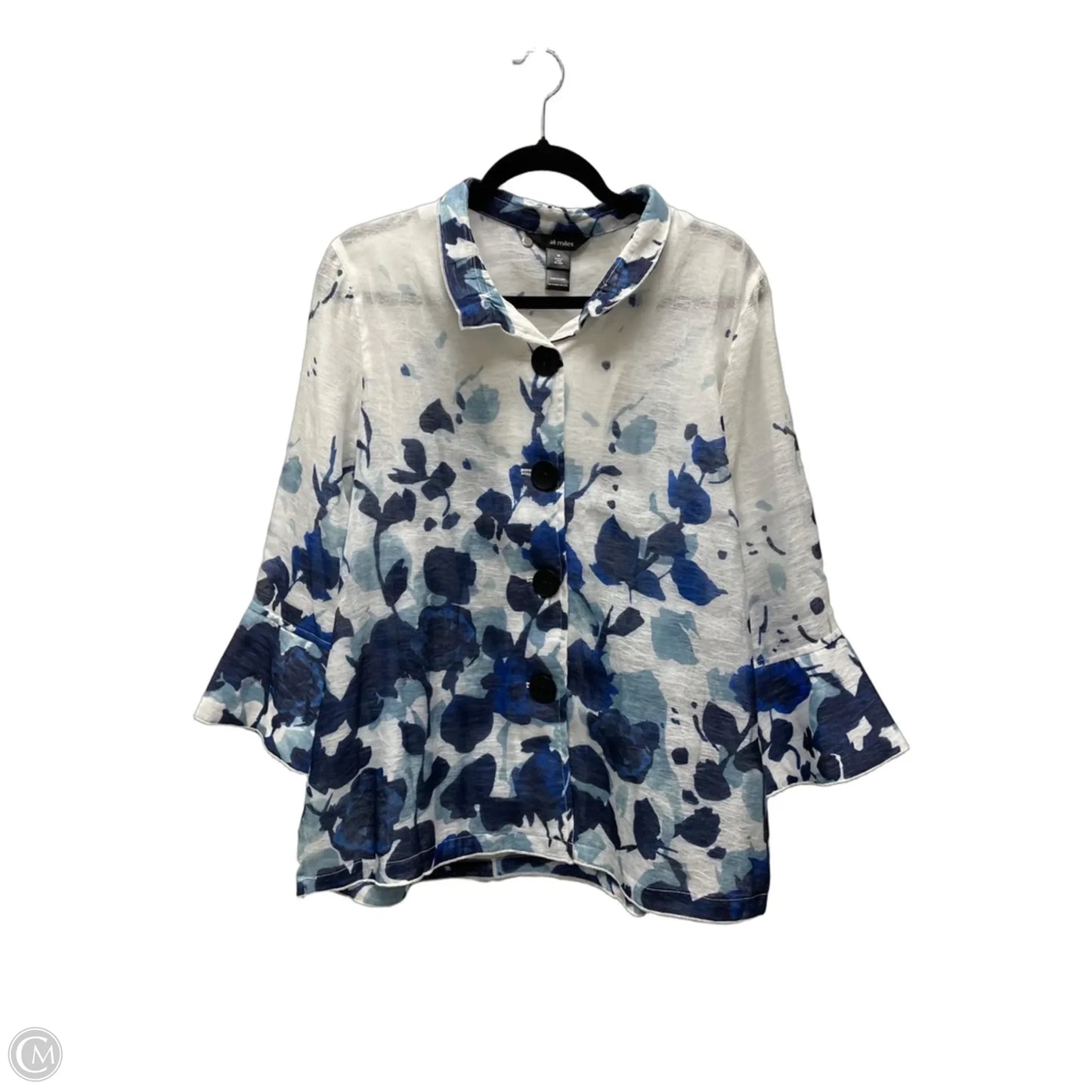Top Short Sleeve By Ali Miles In Blue & White, Size: M