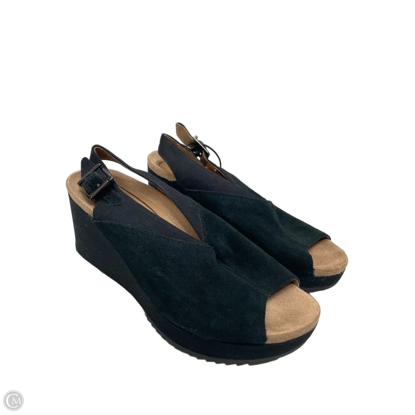 Sandals Heels Wedge By Vionic In Black & Tan, Size: 7.5