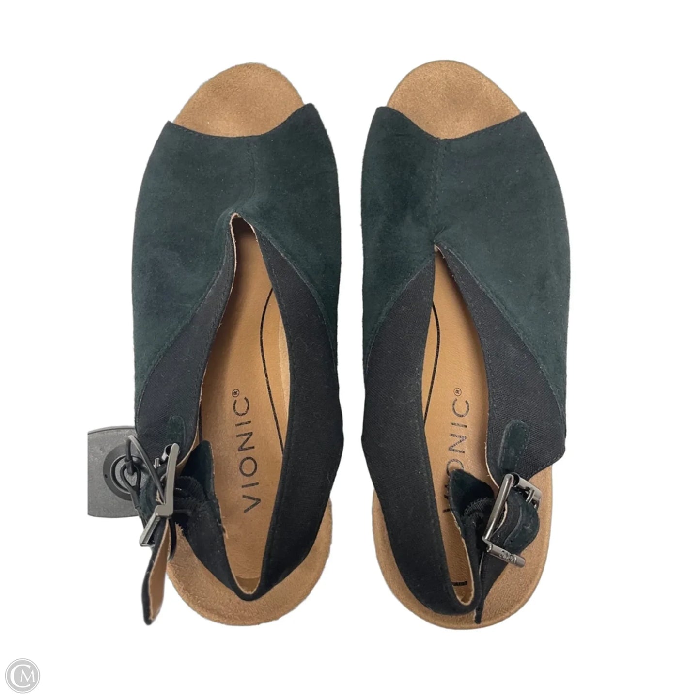 Sandals Heels Wedge By Vionic In Black & Tan, Size: 7.5