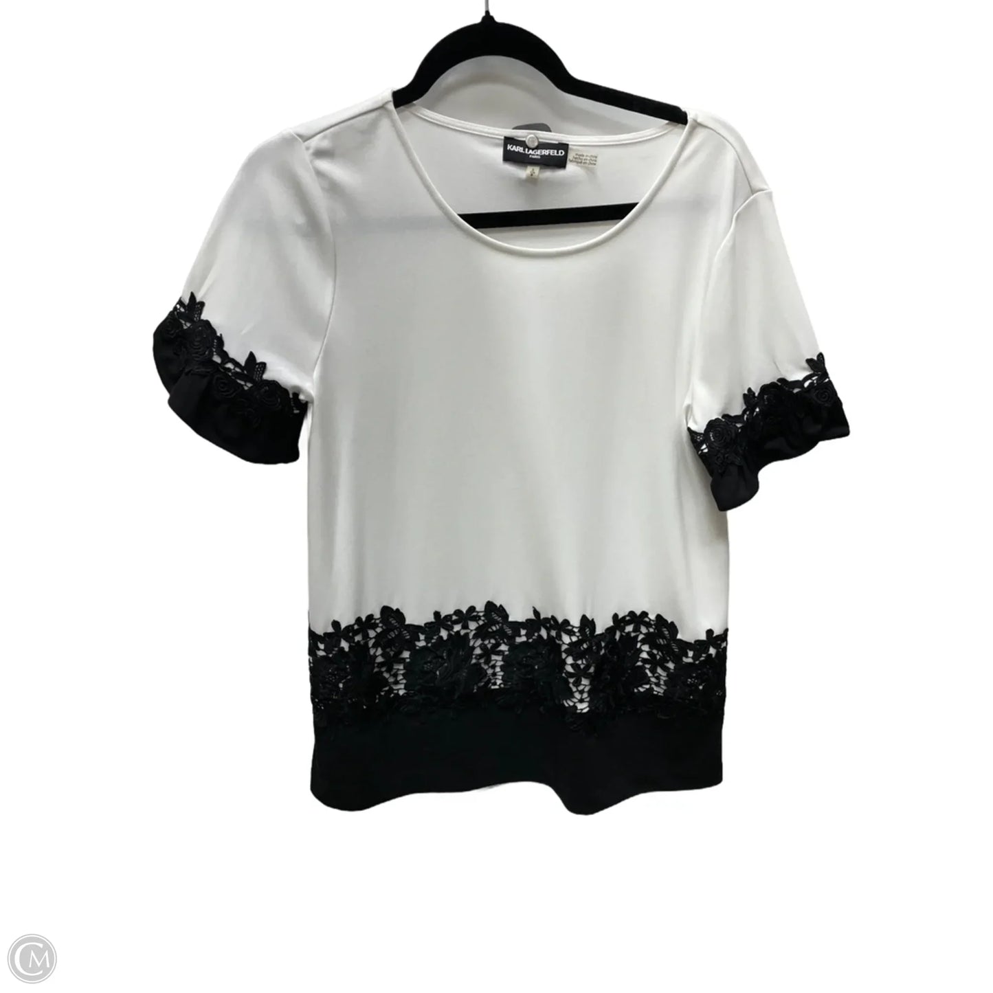 Top Short Sleeve Designer By Karl Lagerfeld In White, Size: S