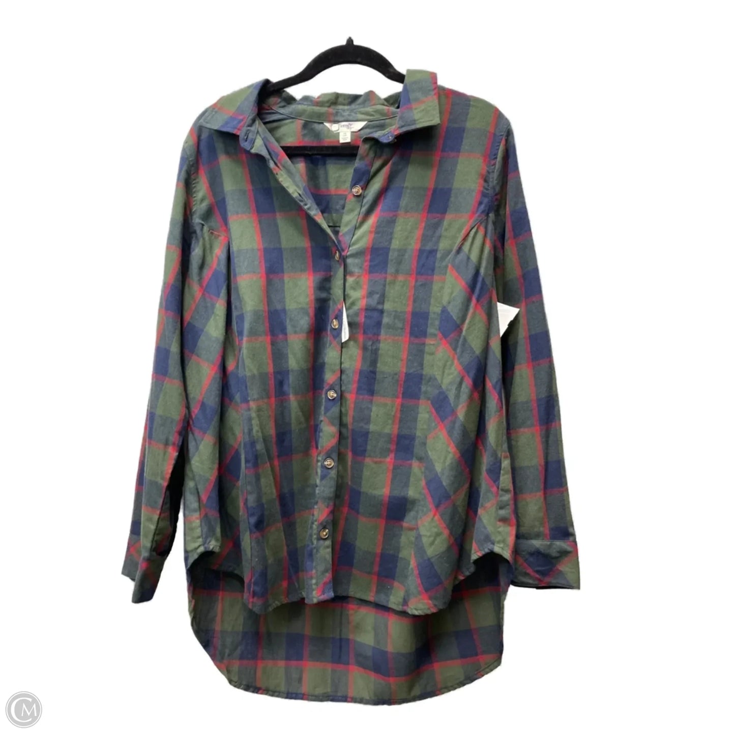 Top Long Sleeve By Terra & Sky In Plaid Pattern, Size: Xl
