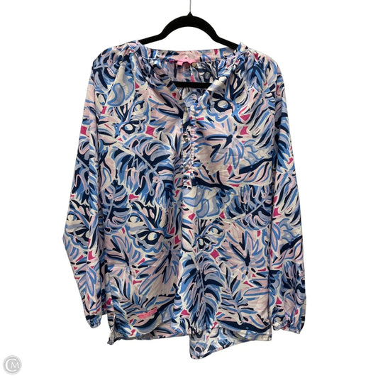 Top Long Sleeve By Simply Southern In Tropical Print, Size: L