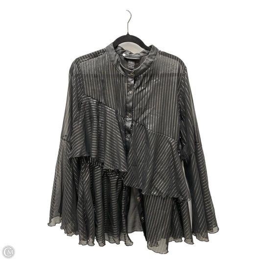 Blouse Long Sleeve By Ashley Stewart In Striped Pattern, Size: L