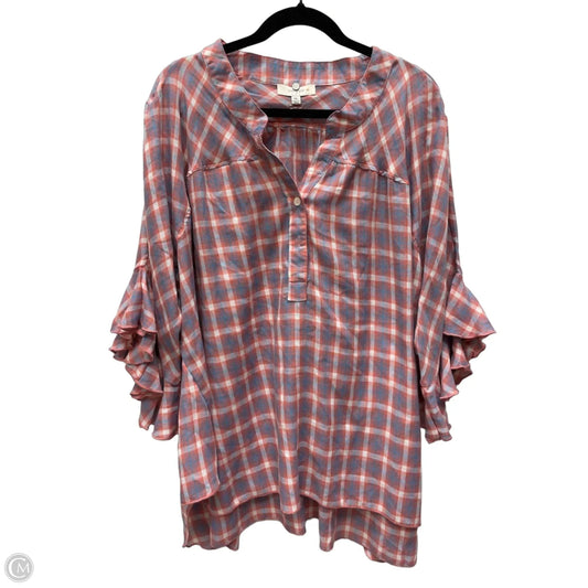 Top 3/4 Sleeve By Umgee In Plaid Pattern, Size: 1x