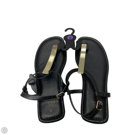 Sandals Flats By Time And Tru In Black & Gold, Size: 8