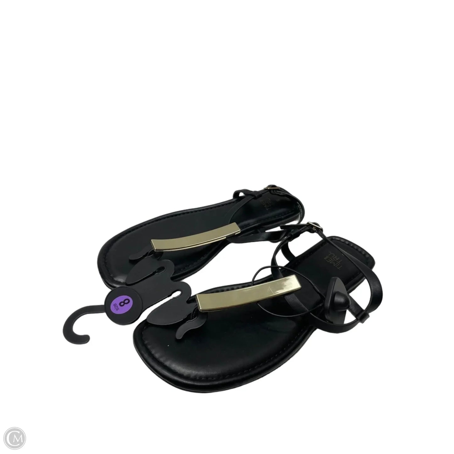 Sandals Flats By Time And Tru In Black & Gold, Size: 8
