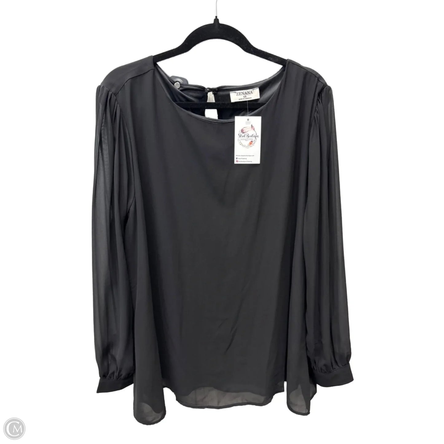 Blouse Long Sleeve By Zenana Outfitters In Black, Size: 2x
