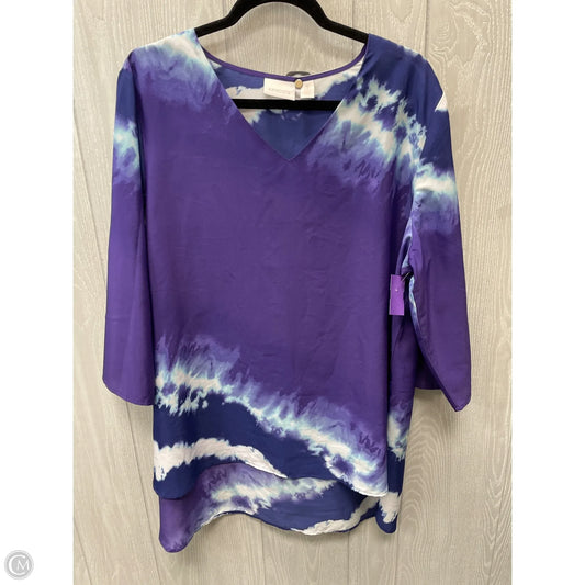 Top 3/4 Sleeve By Chicos In Purple & White, Size: Xl