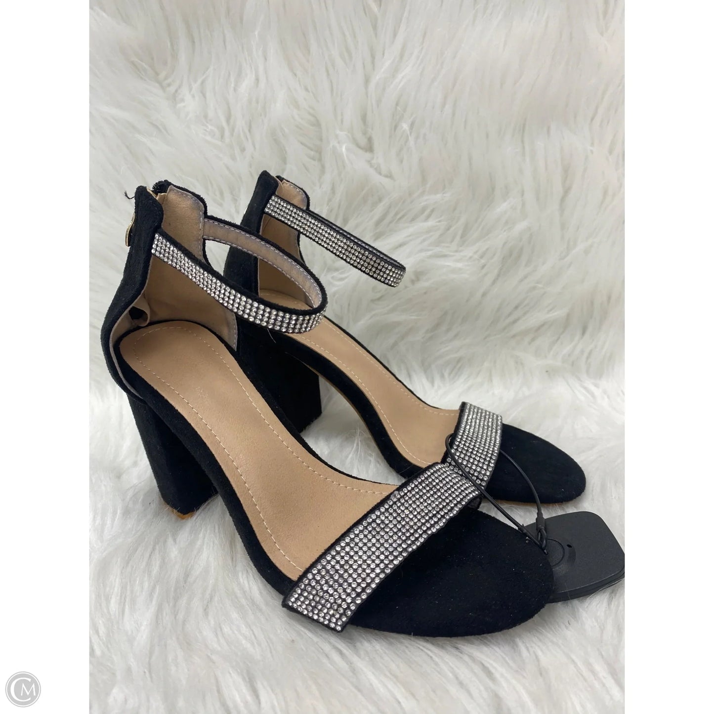 Sandals Heels Block By Clothes Mentor In Black & Silver, Size: 6.5