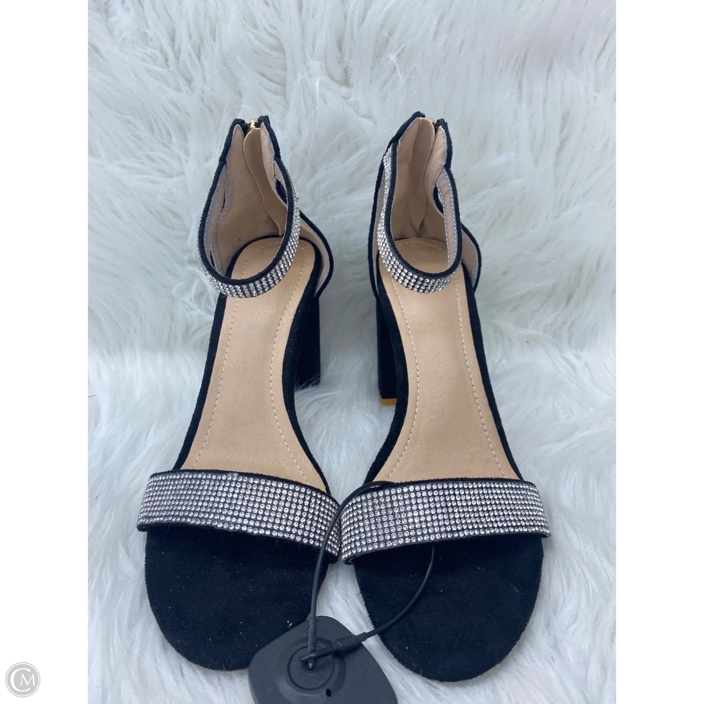 Sandals Heels Block By Clothes Mentor In Black & Silver, Size: 6.5