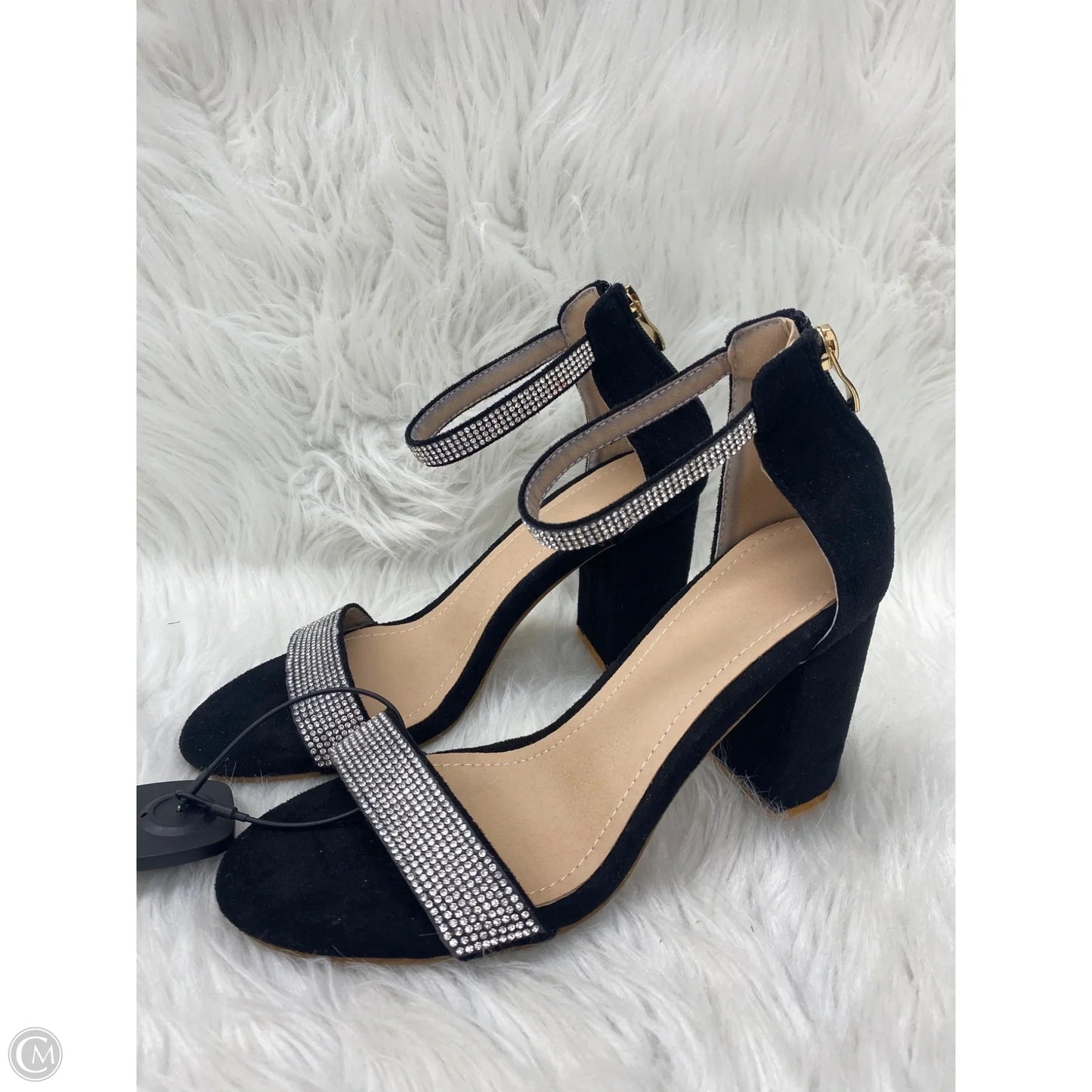 Sandals Heels Block By Clothes Mentor In Black & Silver, Size: 6.5