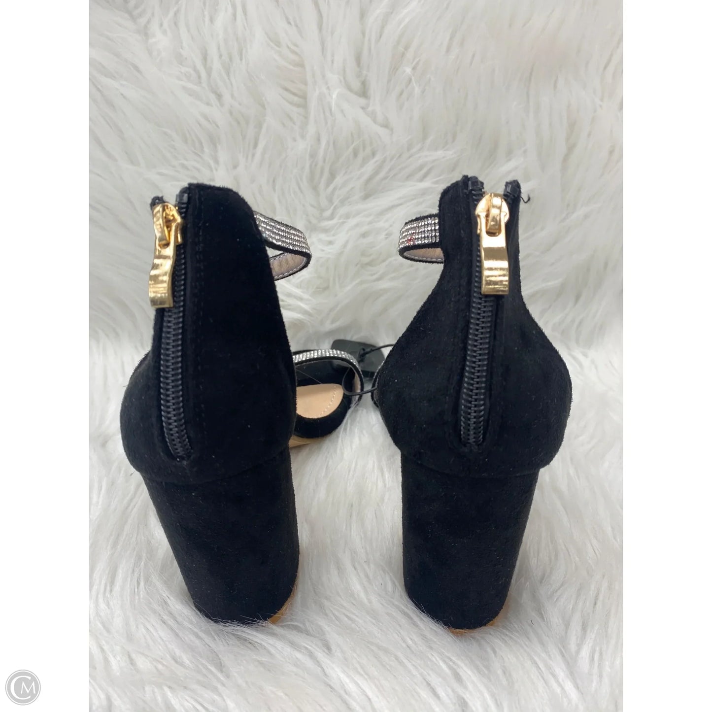 Sandals Heels Block By Clothes Mentor In Black & Silver, Size: 6.5