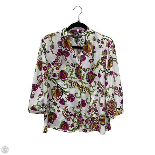 Top 3/4 Sleeve By Investments In Floral Print, Size: Mp
