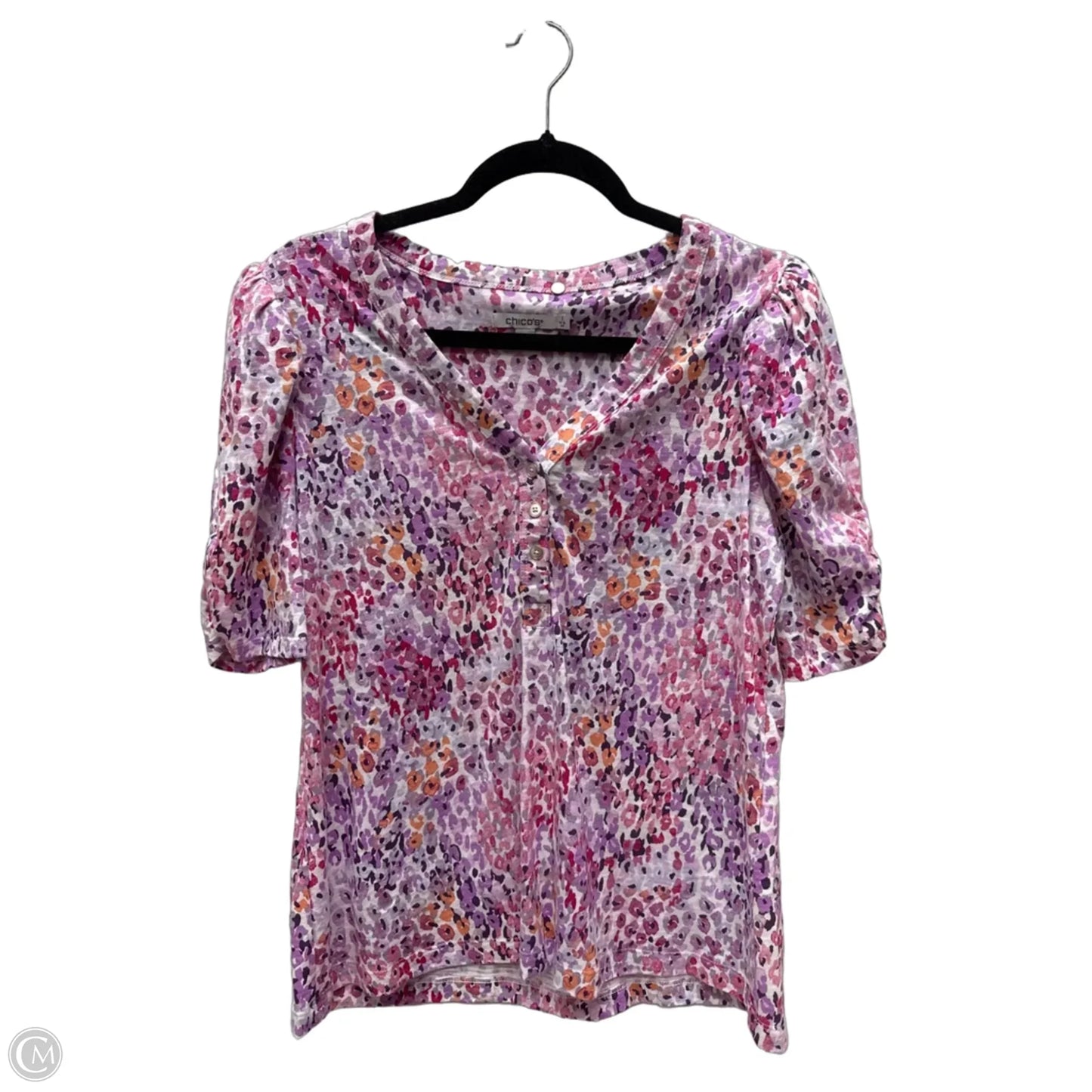 Top Short Sleeve By Chicos In Pink & Purple, Size: M