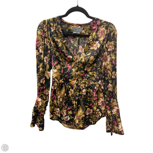 Top Long Sleeve By Anthropologie In Floral Print, Size: Xxs
