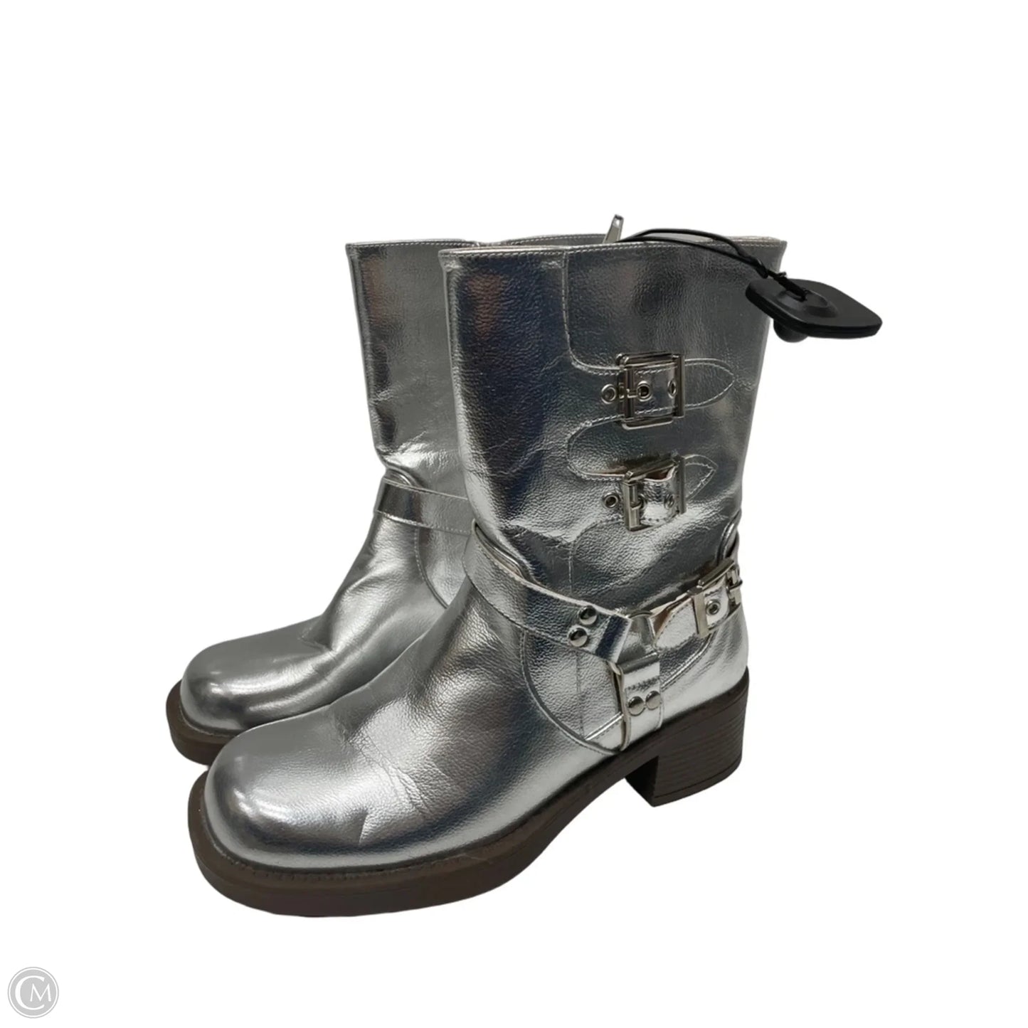 Boots Ankle Heels By Chase & Chloe  In Silver, Size: 9