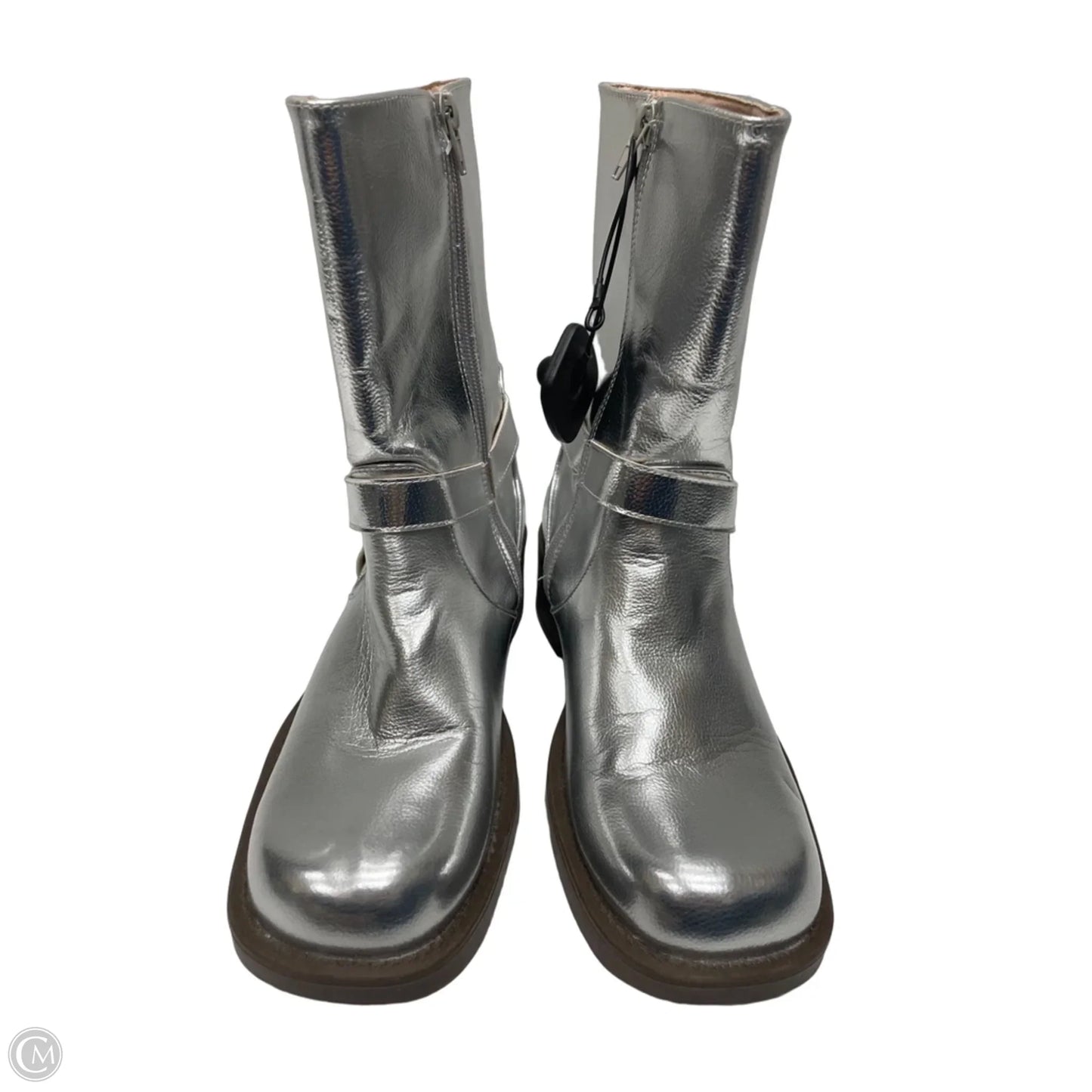 Boots Ankle Heels By Chase & Chloe  In Silver, Size: 9