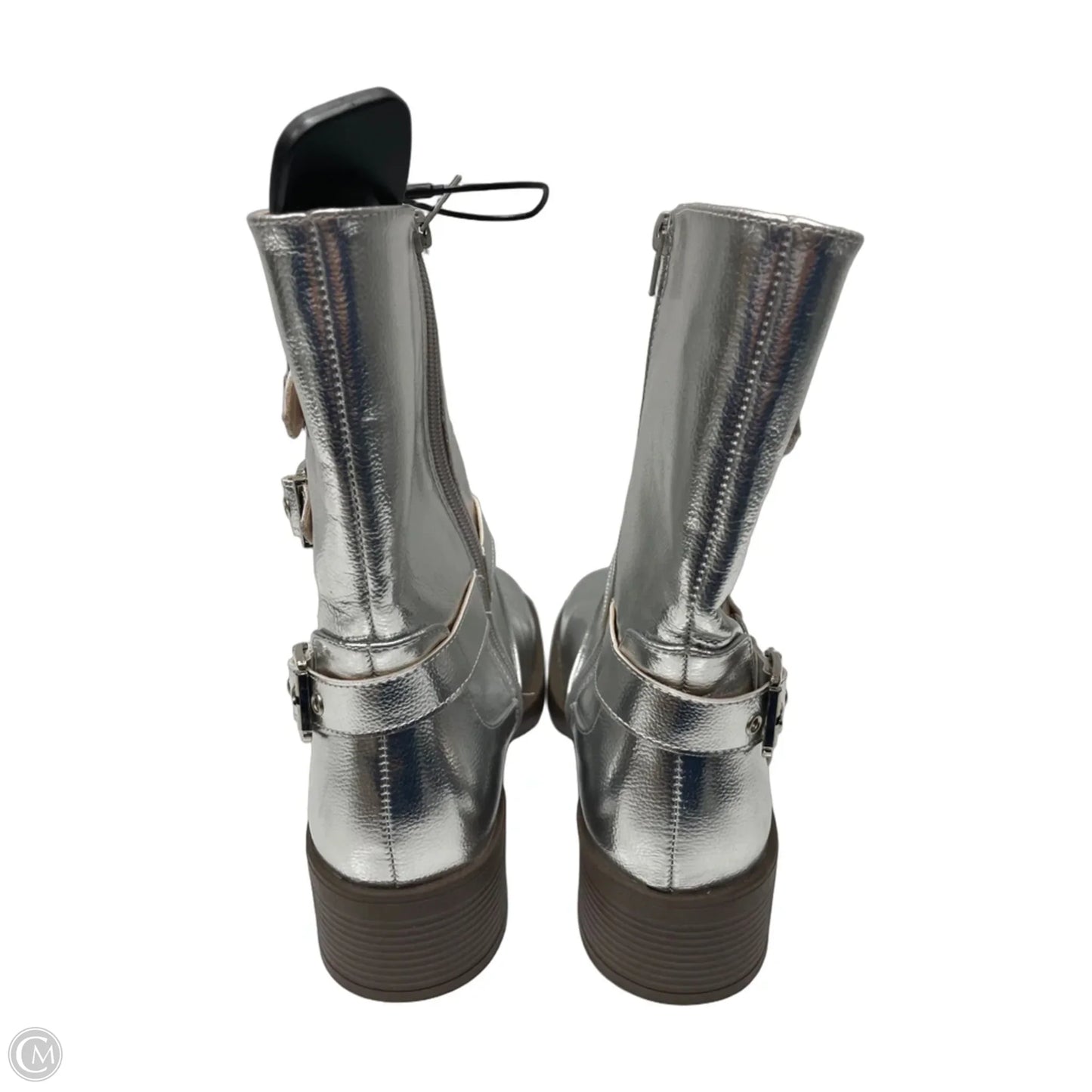 Boots Ankle Heels By Chase & Chloe  In Silver, Size: 9