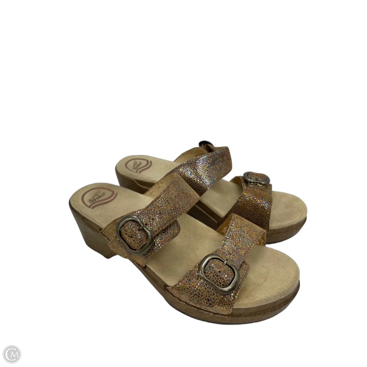 Sandals Heels Wedge By Dansko In Brown & Cream, Size: 8.5