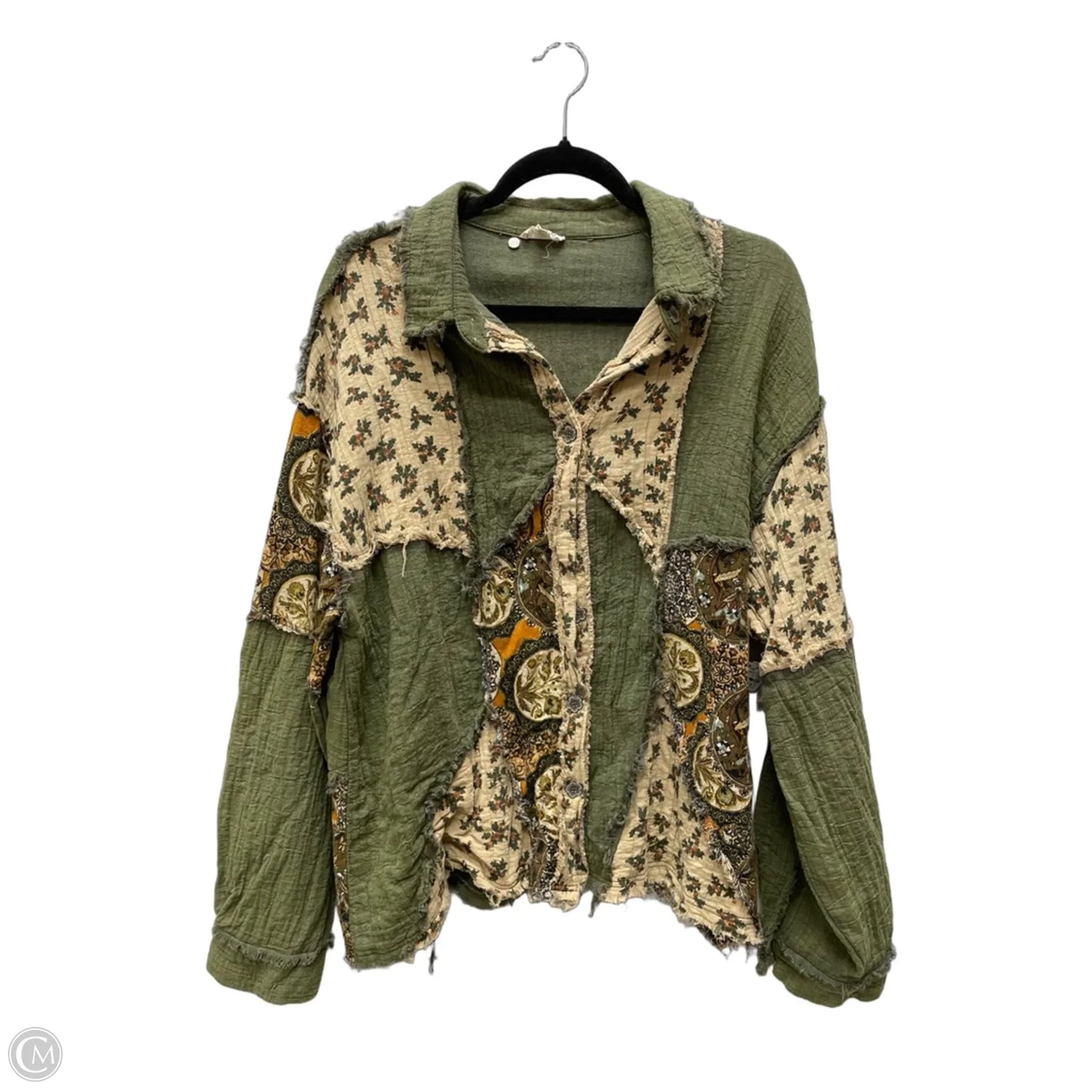 Top Long Sleeve By Pol In Green & Tan, Size: M