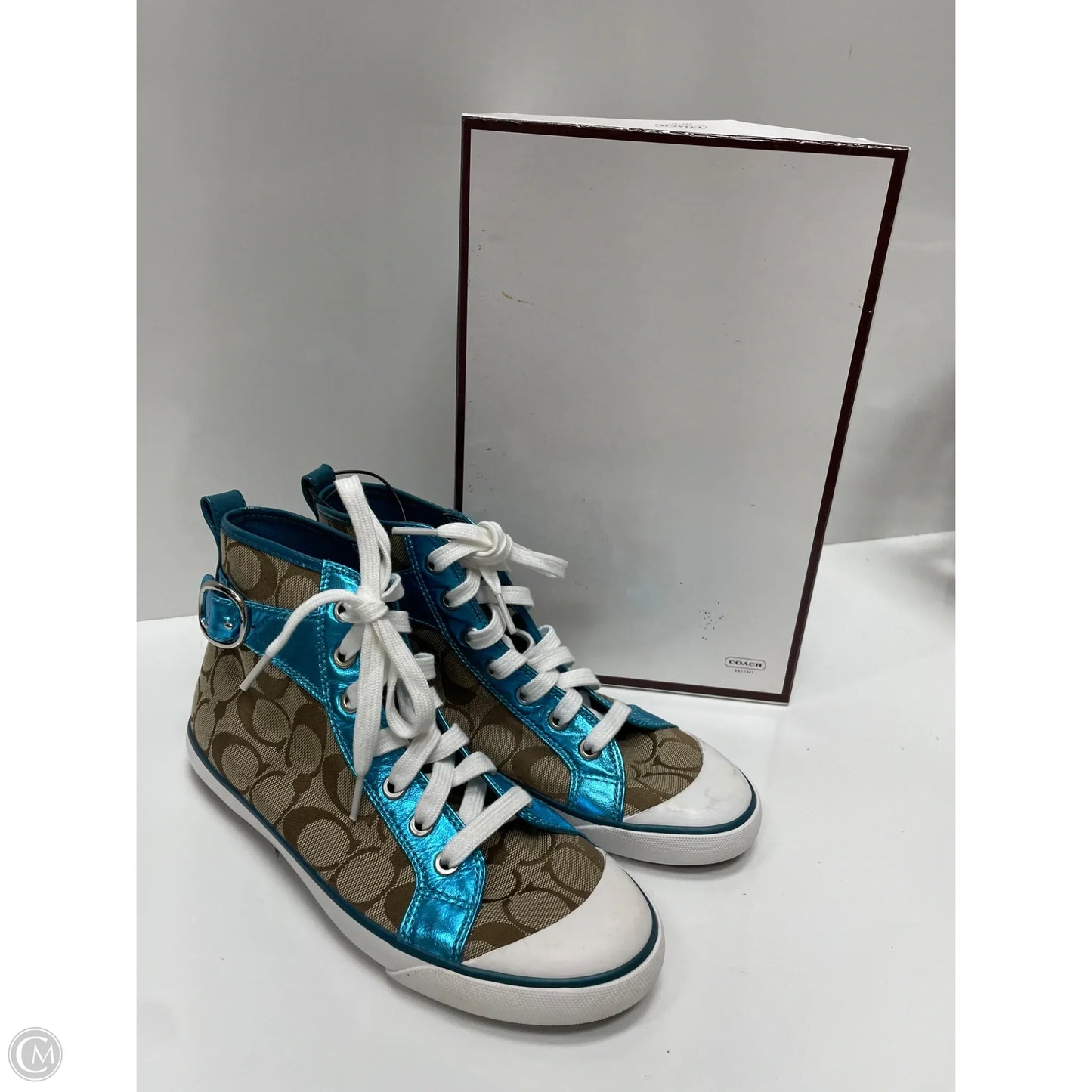 Shoes Designer By Coach In Blue & Tan, Size: 7.5