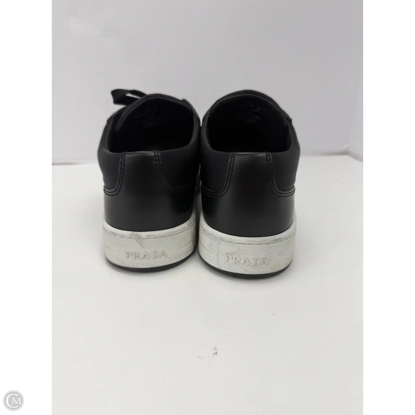 Shoes Luxury Designer By Prada In Black & White, Size: 7